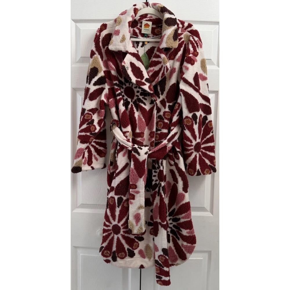 Farm Rio Ainika Flowers Belted Jacquard Fleece Coat Medium NWT - Picture 4 of 6